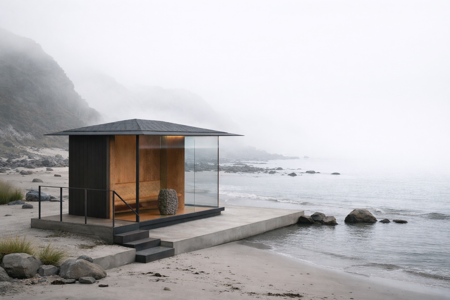 SAUNA. outdoor sauna on coastline